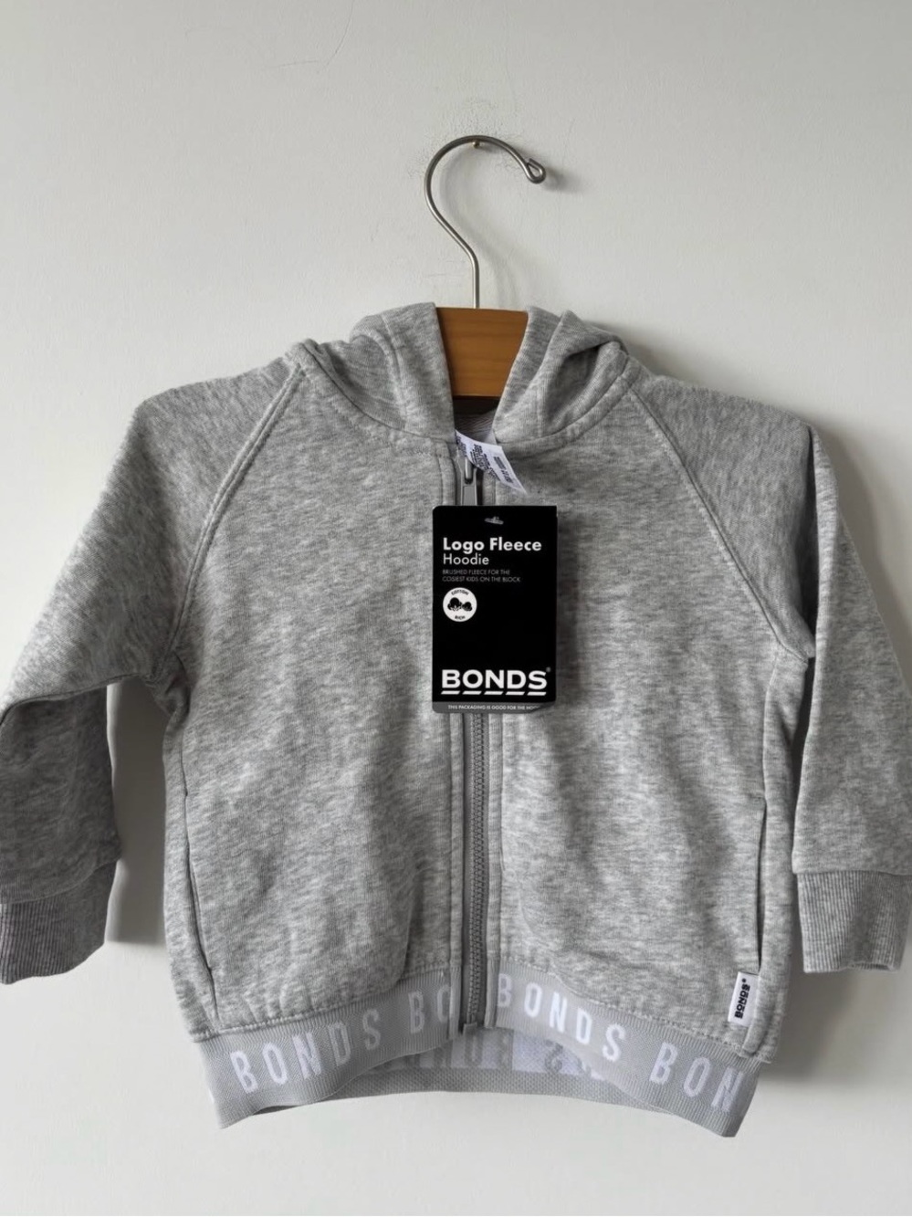 Bonds Light Grey Logo Fleece Zip Hoodie